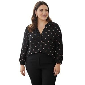 TORRID 2X Black Harper Chiffon Blouse Hot & Light Pink Hearts R $59